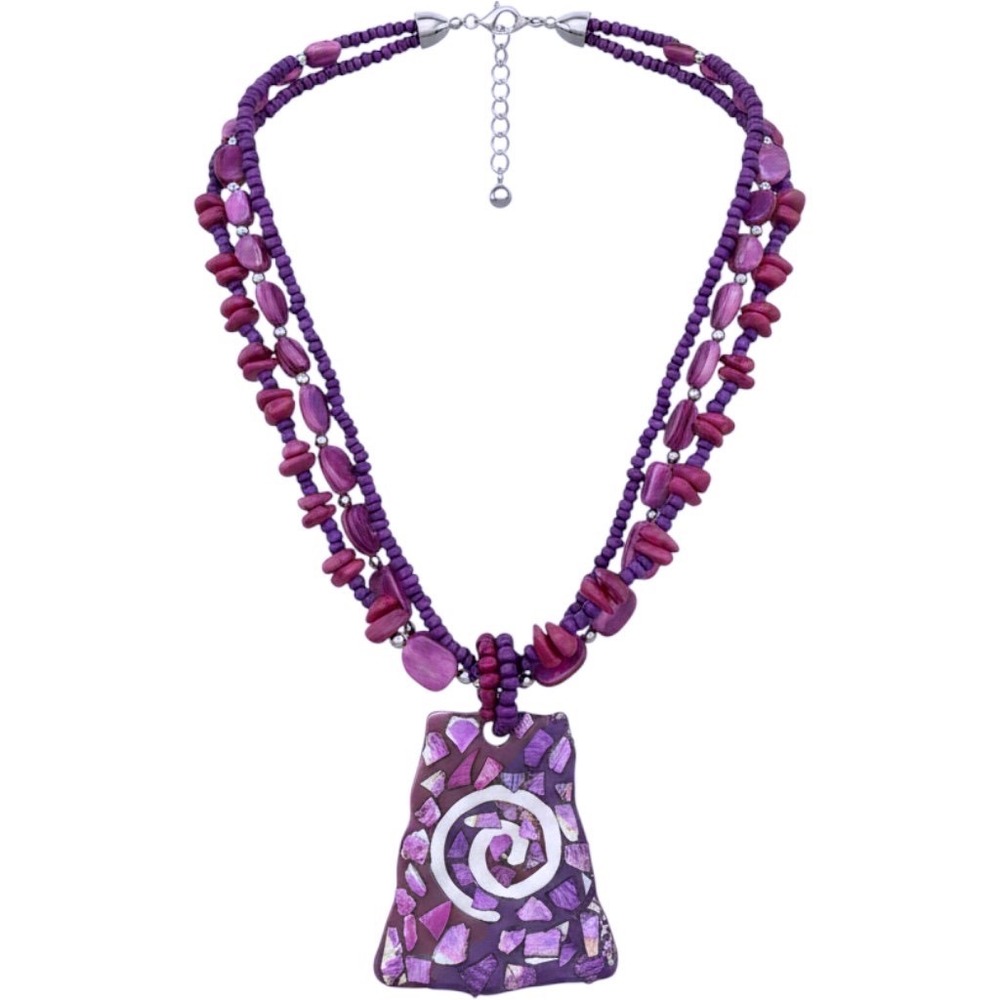 Artisan Purple Mosaic Spiral Pendant Necklace & Earring Handmade Polymer Clay
